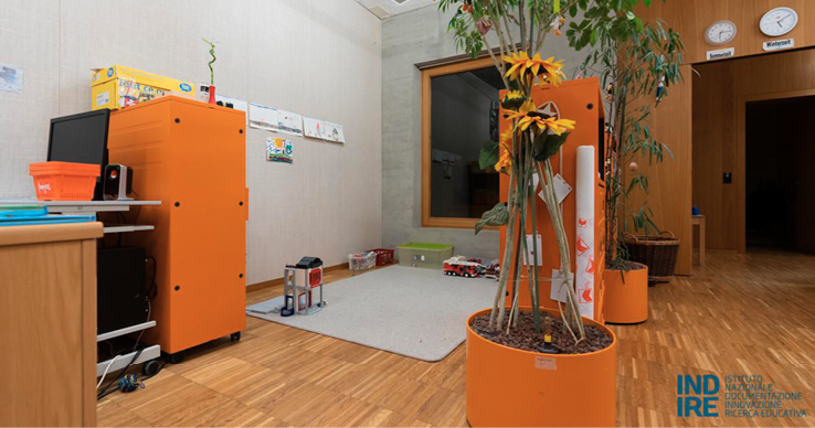 Immagine che contiene pavimento, interni, stanza, arancia Descrizione generata automaticamente